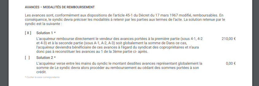 Les avances de la copropriété