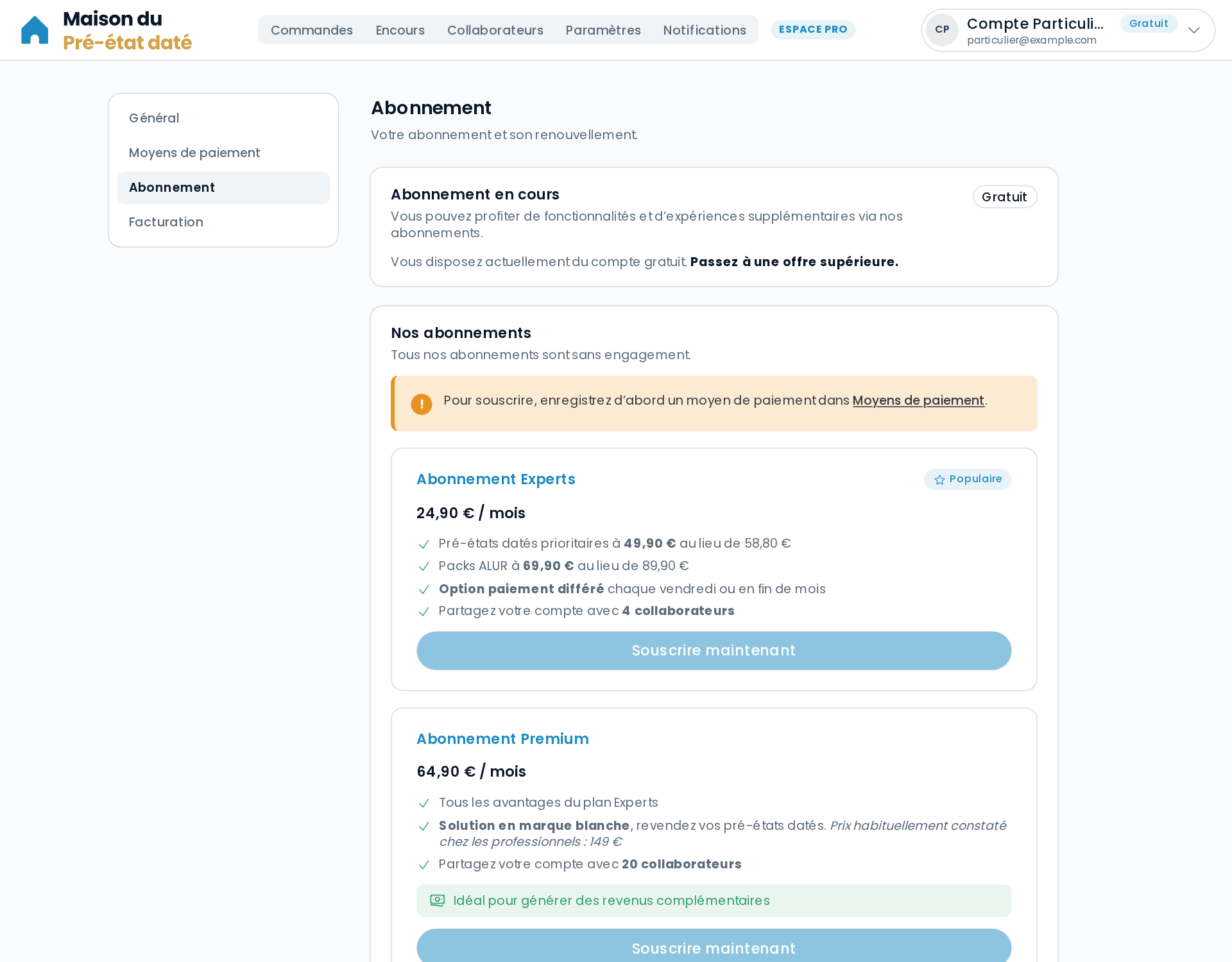 Les offres d'abonnement Experts et Premium